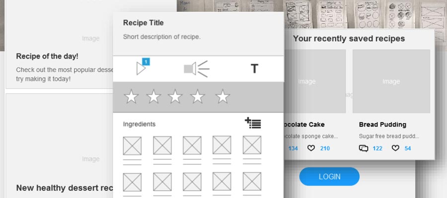 Images of Wireframes for Chef Delicious App